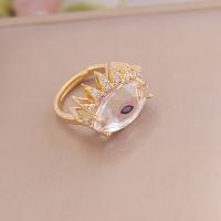Crystal Brass Finger Ring, with Crystal, Eye, gold color plated, Adjustable & for woman 