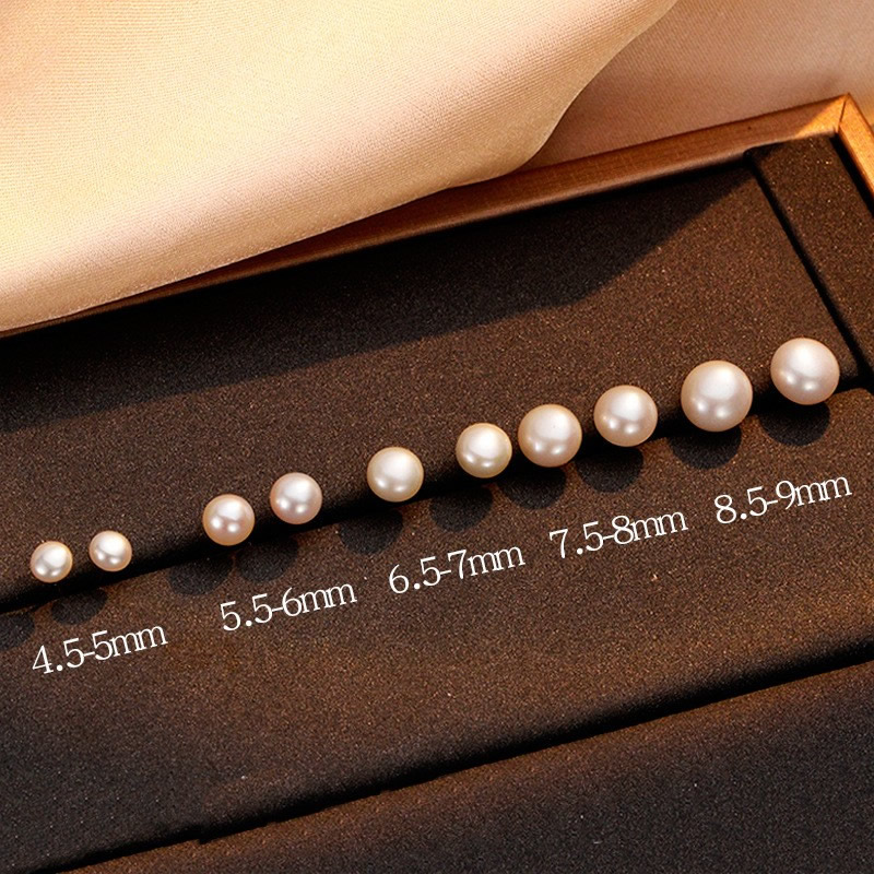 純銀製の自然な真珠スタッドのイヤリング, 92.5％純度シルバー, とともに 天然有核フレッシュウォーターパール, 異なるサイズの選択 & 女性用, 無色, 6mm, 売り手 ペア