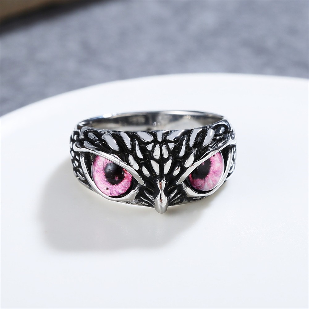 Acrylic Finger Ring, 304 Stainless Steel, with Acrylic, Owl, Vacuum Ion Plating, Unisex & different size for choice & blacken, more colors for choice, 10mm, US Ring Size:6-10, Sold By PC