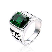 Rhinestone Stainless Steel Finger Ring, 304 Stainless Steel, Square & for man & with rhinestone 17mm, US Ring 