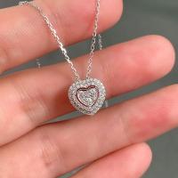 Cubic Zircon Micro Pave Brass Necklace, Heart, platinum color plated, micro pave cubic zirconia & for woman, 13mm Approx 15.74 Inch 