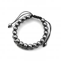 Hematite Bracelets, with Polyester Cord, Round, Adjustable & Unisex, black, 75mm Approx 17.5-25 cm 