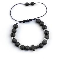 Lava Bead Bracelet, with zinc alloy bead & Polyester Cord, Adjustable & Unisex, black, 4.5-9cm 