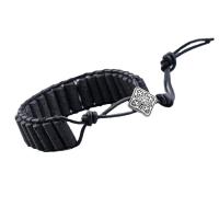 Lava Bead Bracelet, with PU Leather, Adjustable & Unisex, black, 5.5-7cm 