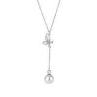 Sterling Silver Pearl Necklace, 925 Sterling Silver, with Shell Pearl, with 1.96 inch extender chain, plated, for woman Approx 15.74 Inch 