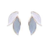 Sterling Silver Stud Earring, 925 Sterling Silver, Leaf, gold color plated, for woman & epoxy gel, green 