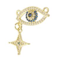 Cubic Zirconia Micro Pave Brass Pendant, gold color plated, fashion jewelry & DIY & evil eye pattern & micro pave cubic zirconia & for woman & double-hole, golden, 24mm Approx 1mm 