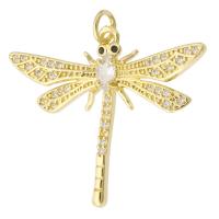 Cubic Zirconia Micro Pave Brass Pendant, Dragonfly, gold color plated, fashion jewelry & DIY & micro pave cubic zirconia & for woman, golden Approx 2mm 