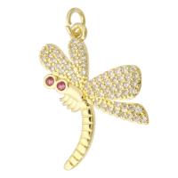Cubic Zirconia Micro Pave Brass Pendant, Dragonfly, gold color plated, fashion jewelry & DIY & micro pave cubic zirconia & for woman, golden Approx 3mm 