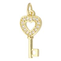 Cubic Zirconia Micro Pave Brass Pendant, Key, gold color plated, fashion jewelry & DIY & micro pave cubic zirconia & for woman, golden Approx 3mm 