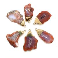 Gemstone Brass Pendants, with Brass, irregular, gold color plated, Unisex, red, 20x40- 