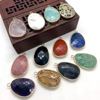 Gemstone Brass Pendants, Natural Stone, with Brass, Teardrop, gold color plated & Unisex & faceted 
