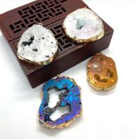 Ice Quartz Agate Pendants, with Brass, irregular, gold color plated, druzy style & Unisex & hollow 31x43- 