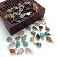 Gemstone Brass Pendants, Natural Stone, with Brass, Teardrop, gold color plated, Unisex & faceted 