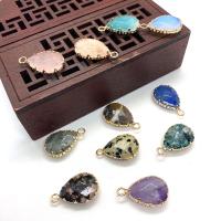 Gemstone Brass Pendants, Natural Stone, with Brass, Teardrop, gold color plated, Unisex & faceted 