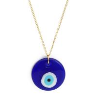 Evil Eye Jewelry Necklace, Brass, with Lampwork, gold color plated, Unisex Approx 38 cm 