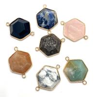 Gemstone Connector, Natural Stone, with Brass, Hexagon, gold color plated, DIY & faceted & 1/1 loop 