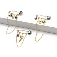 Messing Brosche, mit Lampwork & Kunststoff Perlen, goldfarben plattiert, unisex & böser Blick- Muster & Micro pave Zirkonia, keine, 37mm, verkauft von PC