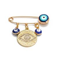 Cubic Zirconia Brooch, Brass, with Lampwork, gold color plated, Unisex & evil eye pattern & micro pave cubic zirconia & enamel 37mm 