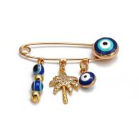 Brass Brooch, with Crystal & Lampwork & Plastic Pearl, gold color plated, Unisex & evil eye pattern & micro pave cubic zirconia & enamel 21-37mm 