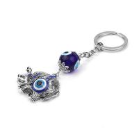 Evil Eye Key Chain, Zinc Alloy, with Lampwork, Elephant, silver color plated, Unisex & with rhinestone, blue, 180mm 