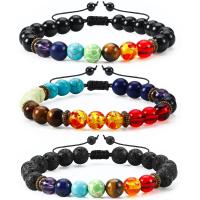 Gemstone Bracelets, with Polyester Cord & Zinc Alloy, Round, gold color plated, Unisex mixed colors, 8mm .5 Inch 