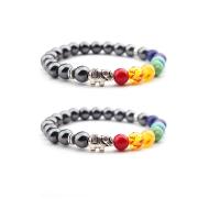 Gemstone Hematite Bracelets, Non Magnetic Hematite, with Gemstone & Zinc Alloy, Elephant, silver color plated, elastic & Unisex, mixed colors, 8mm .5 Inch 