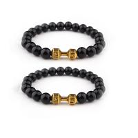 Gemstone Bracelets, Abrazine Stone, with Zinc Alloy, gold color plated, elastic & Unisex & smooth, black, 8mm .5 Inch 