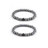 Gemstone Hematite Bracelets, with Abrazine Stone, Round, elastic & Unisex black, 8mm .5 Inch 