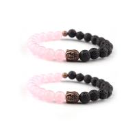 Gemstone Bracelets, Lava, with Rose Quartz & Zinc Alloy, Buddha, antique copper color plated, elastic & Unisex, mixed colors, 8mm .5 Inch 