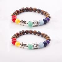 Gemstone Bracelets, Tiger Eye, with Gemstone & Zinc Alloy, silver color plated, elastic & Unisex, mixed colors, 8mm .5 