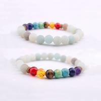 Gemstone Bracelets, ​Amazonite​, with Gemstone & Zinc Alloy, Round, gold color plated, elastic & Unisex, mixed colors, 8mm 