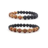 Gemstone Bracelets, Lava, with Picture Jasper & Zinc Alloy, Round, gold color plated, elastic & Unisex, mixed colors, 8mm .5 Inch 