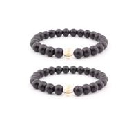 Gemstone Bracelets, Abrazine Stone, with Crystal, Round, elastic & Unisex, black, 8mm .5 Inch 