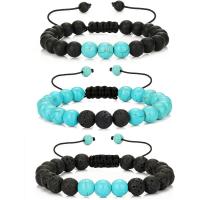 Gemstone Bracelets, Lava, with Abrazine Stone & Polyester Cord & Synthetic Turquoise, Round, Unisex 8mm 
