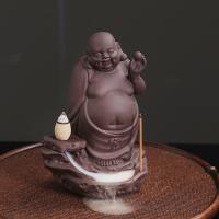 Incense Smoke Flow Backflow Holder Ceramic Incense Burner, Purple Clay, Buddha, half handmade, for home and office & durable & multifunctional 