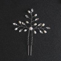 Hair Stick, Iron, with Crystal & Plastic Pearl, fashion jewelry & for woman, silver color 