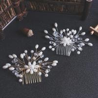 Decorative Hair Combs, Brass, with Crystal & Plastic Pearl, fashion jewelry & for woman 