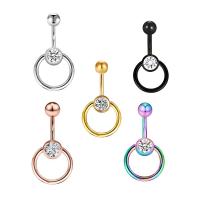 Stainless Steel Belly Ring, 304 Stainless Steel, Donut, Vacuum Ion Plating, fashion jewelry & Unisex & with rhinestone 5/8mm 