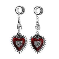 Stainless Steel Piercing Tunnel, 304 Stainless Steel, Heart, polished, fashion jewelry & Unisex & with rhinestone, red 