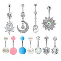 Stainless Steel Belly Ring, 304 Stainless Steel, polished, 12 pieces & fashion jewelry & Unisex & with rhinestone, mixed colors 5/8mm 