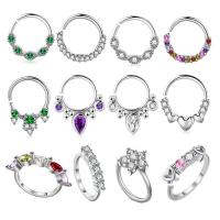 Stainless Steel Nose Piercing Jewelry, Brass, silver color plated, 12 pieces & fashion jewelry & Unisex & micro pave cubic zirconia, mixed colors 