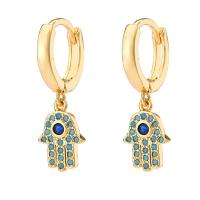 Huggie Hoop Drop Earring, laiton, avec turquoise, main, Placage de couleur d'or, pavé de micro zircon & pour femme, plus de couleurs à choisir, 28mm, Vendu par paire