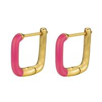 Brass Huggie Hoop Earring, gold color plated, for woman & enamel 