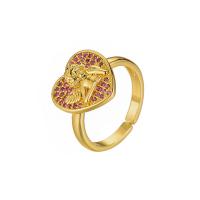 Cubic Zirconia Micro Pave Brass Finger Ring, Heart, gold color plated, Adjustable & micro pave cubic zirconia & for woman 20mm 
