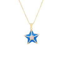 Brass Sweater Chain Necklace, Star, gold color plated, micro pave cubic zirconia & for woman & enamel Approx 19.69 Inch 