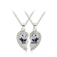 Enamel Zinc Alloy Necklace, with 1.96inch extender chain, Heart, silver color plated, 2 pieces & Unisex & with rhinestone Approx 17.7 Inch 