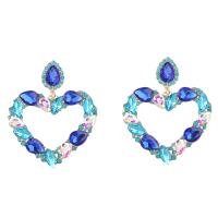 Zinc Alloy Rhinestone Drop Earring, with Glass Rhinestone, Heart, fashion jewelry & for woman & with rhinestone & hollow 