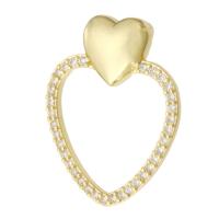 Cubic Zirconia Micro Pave Brass Pendant, Heart, gold color plated, fashion jewelry & DIY & micro pave cubic zirconia & for woman & double-hole, golden 