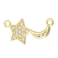 Cubic Zirconia Micro Pave Brass Connector, Moon and Star, gold color plated, fashion jewelry & micro pave cubic zirconia & for woman, golden Approx 1mm 